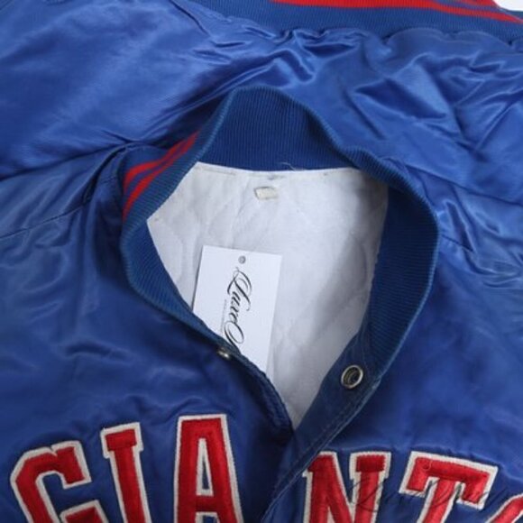 Giants Vintage Satin Jacket Mens Large Blue Snap Button Varsity - Picture 5 of 13
